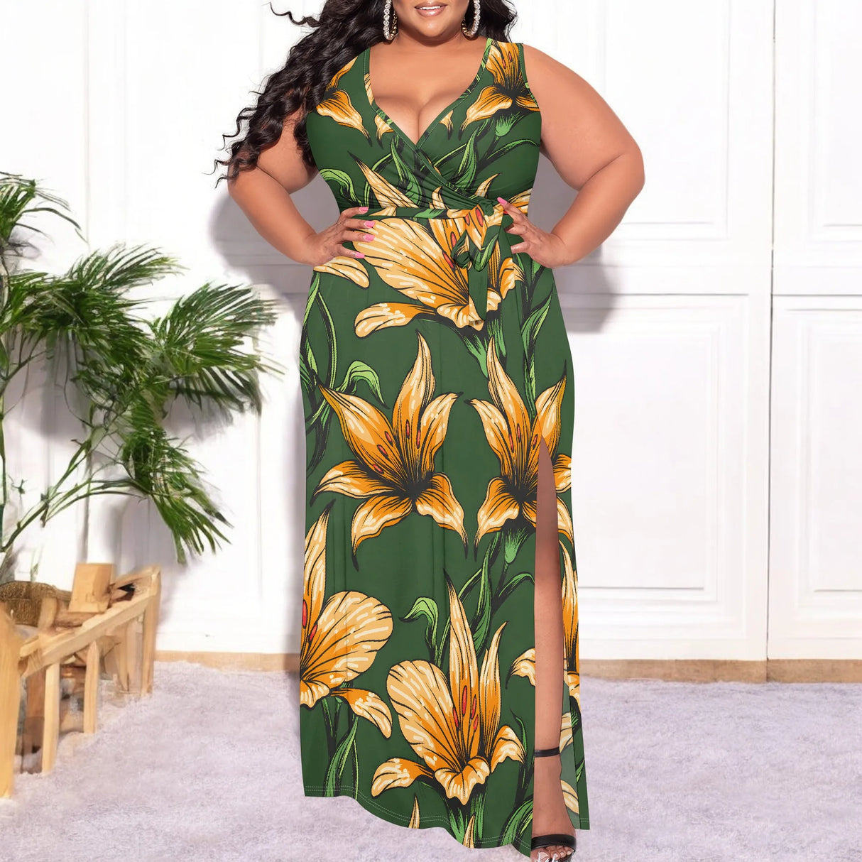 Women 3D Print Halterneck Maxi Dress