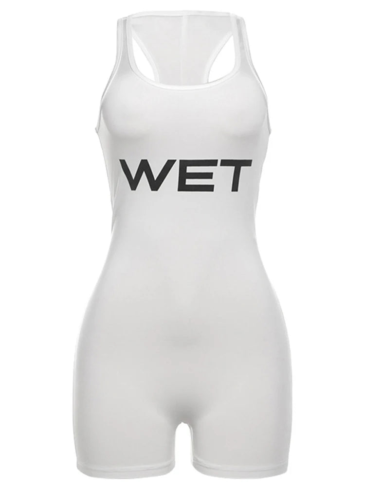 SportMuse™ – Letter Print Slim Sport Romper (Dynamic, Casual & Stretchy)