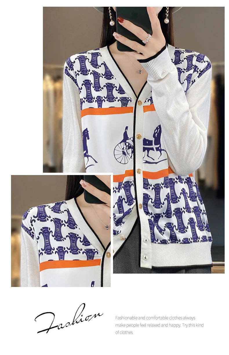 Women's Silk Print Wool Cardigan