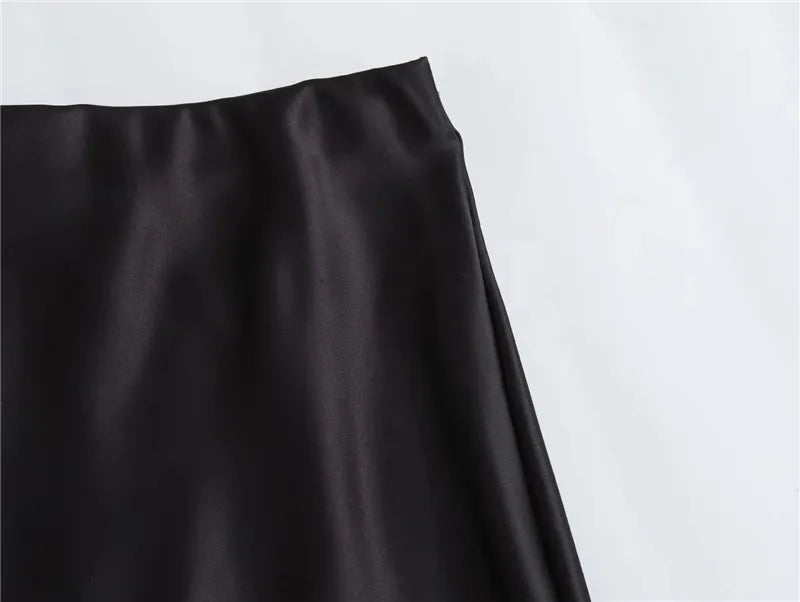 Women Satin Midi Skirt 2025