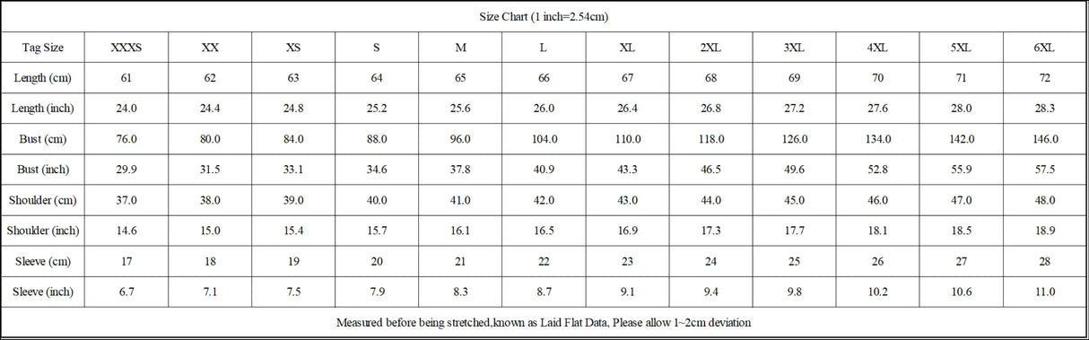 Size chart for unisex short sleeve medical shirt, including measurements for length, bust, shoulder, and sleeve sizes.
