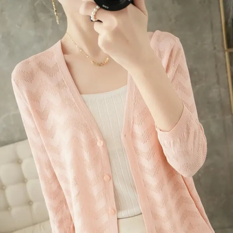 Women Knitted V-Neck Sun Protection Cardigan