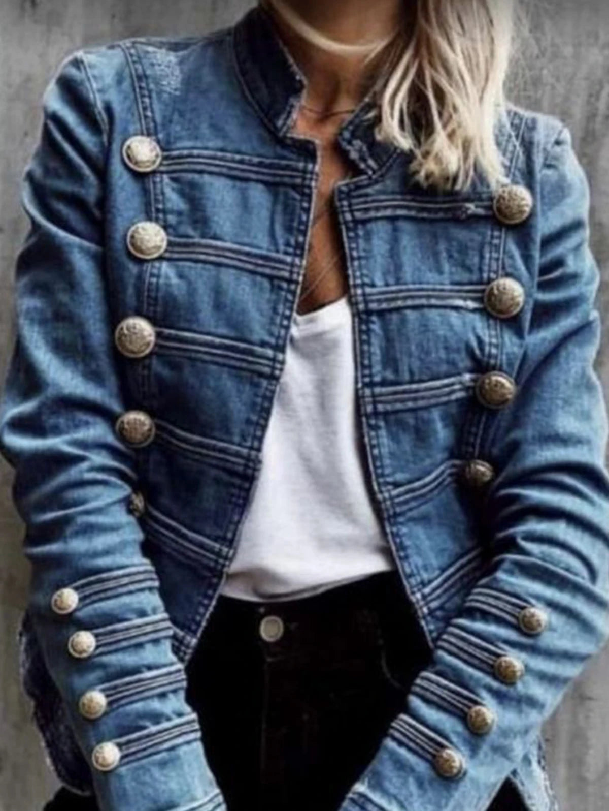 Vintage Slim Fit Double Breasted Denim Jacket