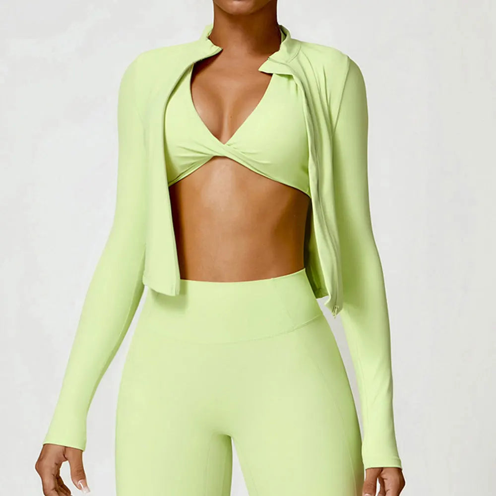 Women's Zip Long Sleeve Yoga Jacket – Gym Push-Up Sportswear Top