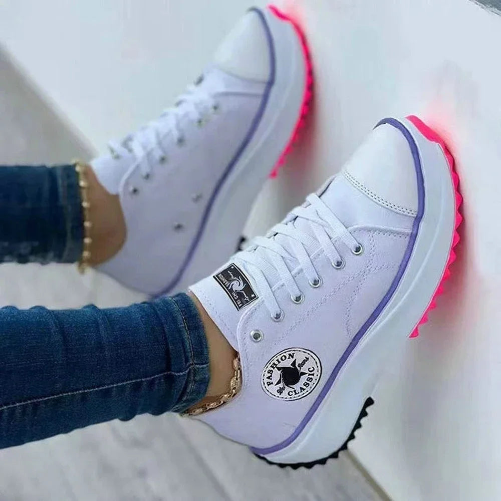 Women Canvas Pattern Sneakers Lace Up Flats