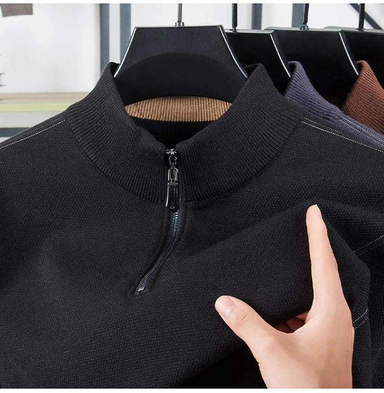 Men Half Zip Velvet Knit Sweater