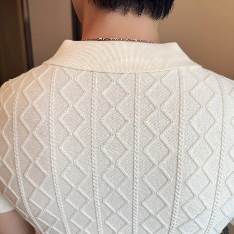 Men Polo Collar Slim Fit Knit Sweater