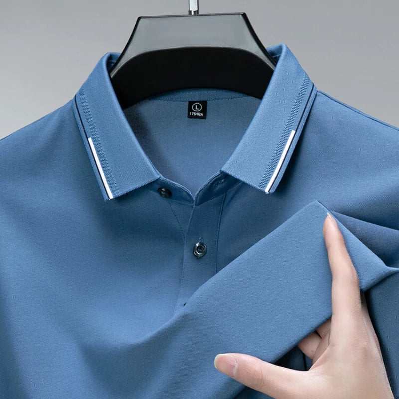 Men Luxury Silk Cotton Polo Shirt