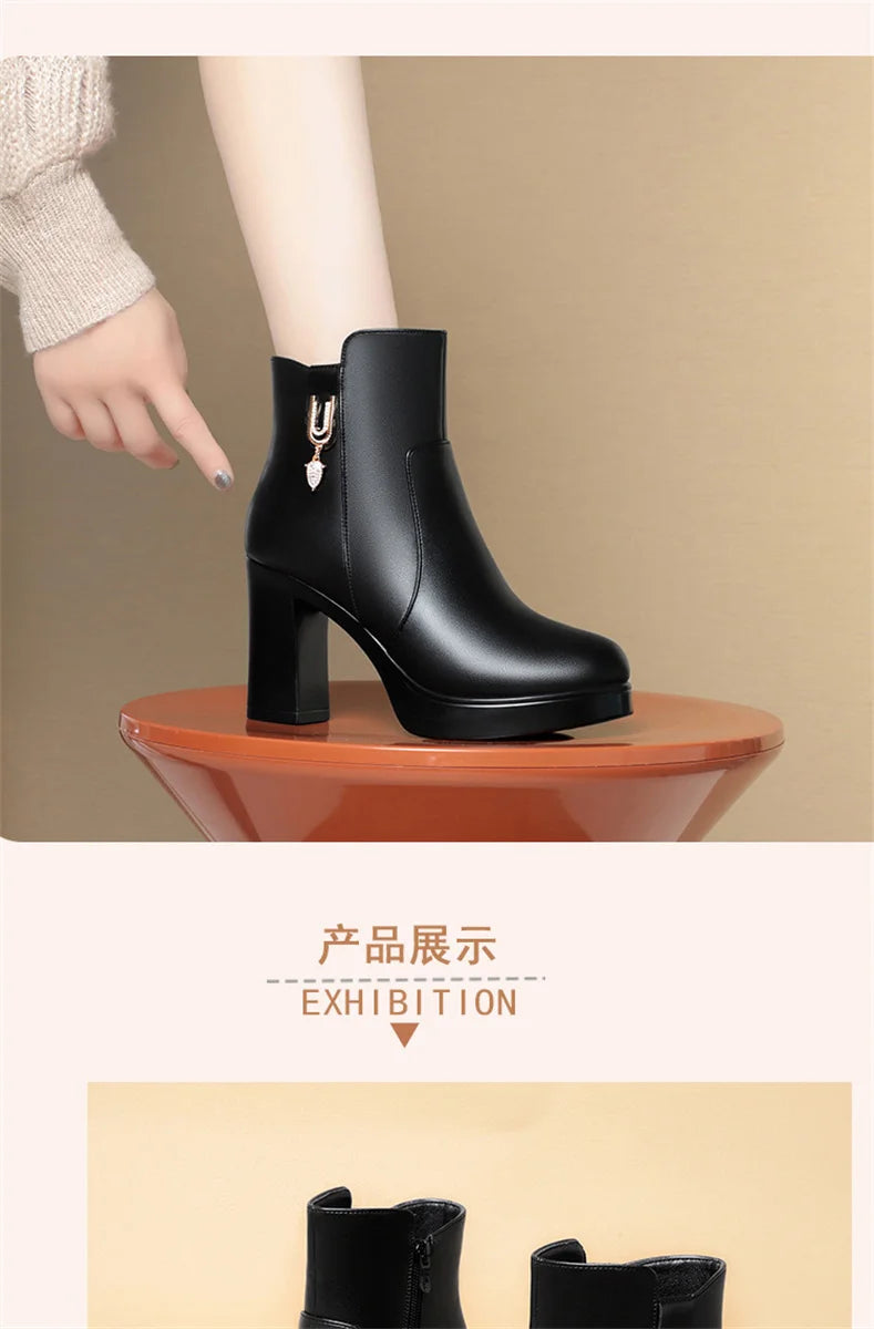 Women Warm Wool High Heel Ankle Boots – Winter Fashion
