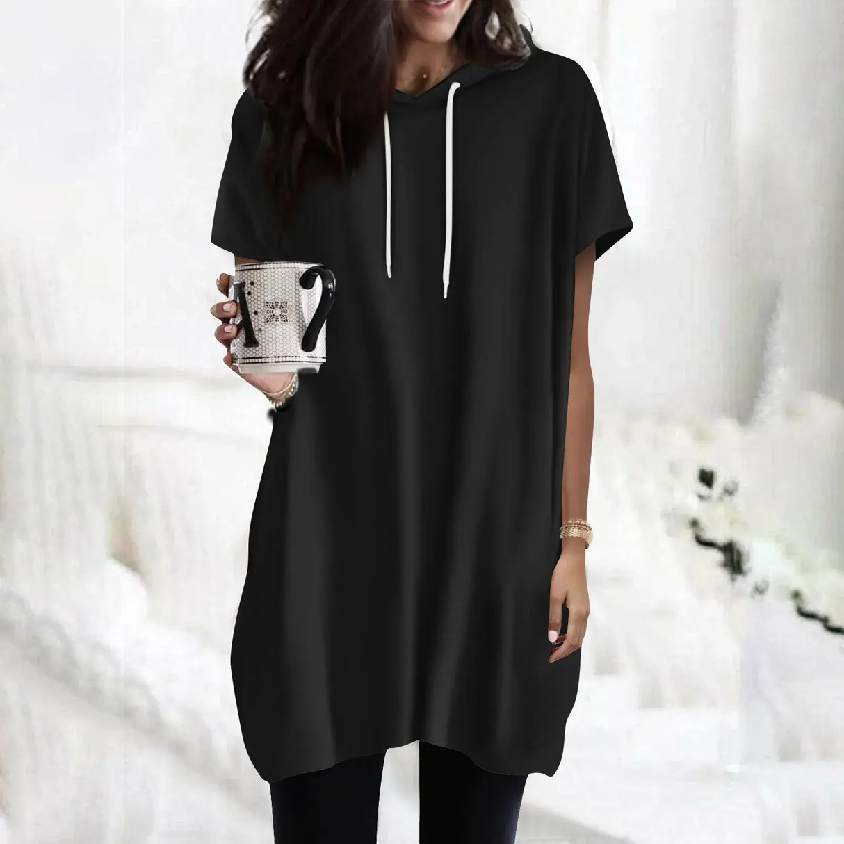 Women Oversized Short Sleeve Hoodie