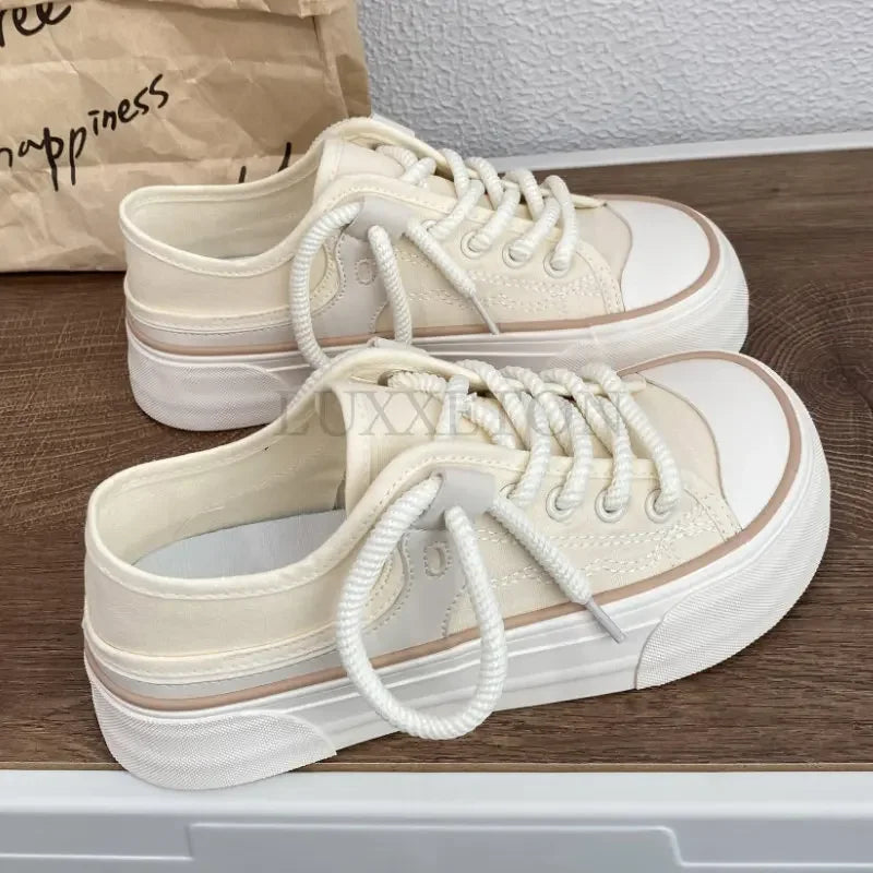 Women Canvas Sneakers Non Slip Lace Up Flats