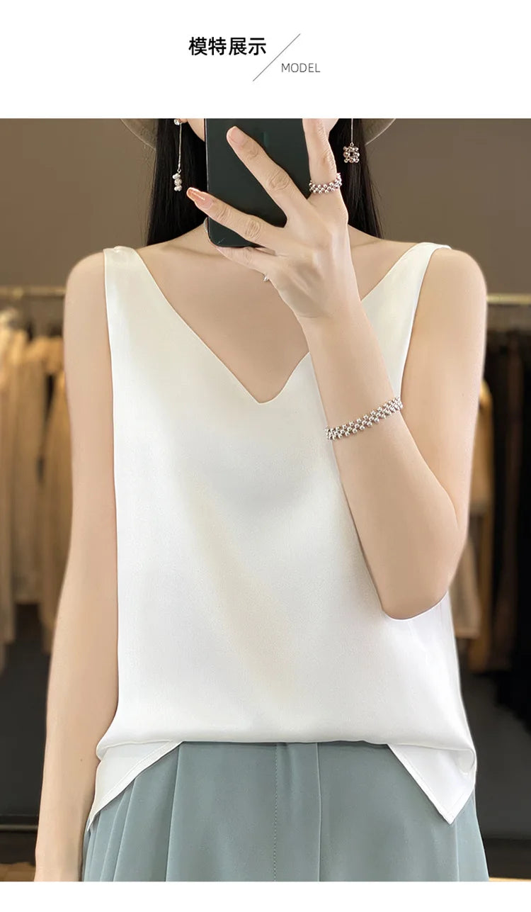 Ice Silk Satin V‑Neck Camisole Crop Top