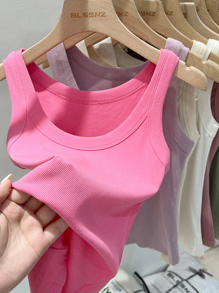 Women Ribbed Round Neck Tank