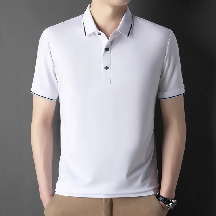 Men Luxury Silk Cotton Polo Shirt