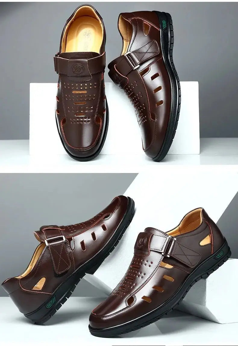 Men’s Summer Hollow Non-Slip Leather Sandals