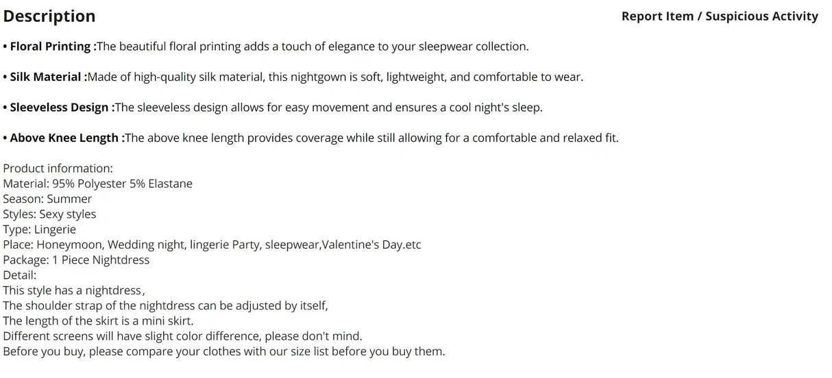 Women Black Floral Nightdress Satin Sleepshirt Casual