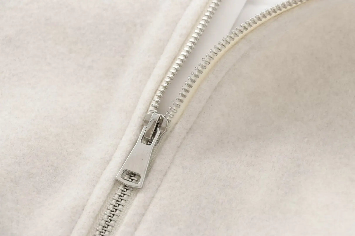 Women Red Zipper Cropped Bomber Jacket