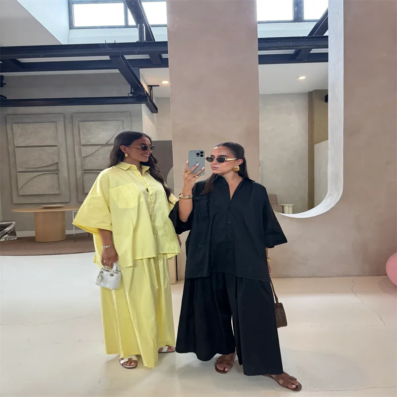 Women Cotton Wide Leg Pant Set