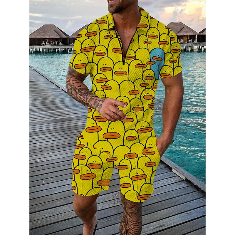 Men Cartoon Print Shorts Set