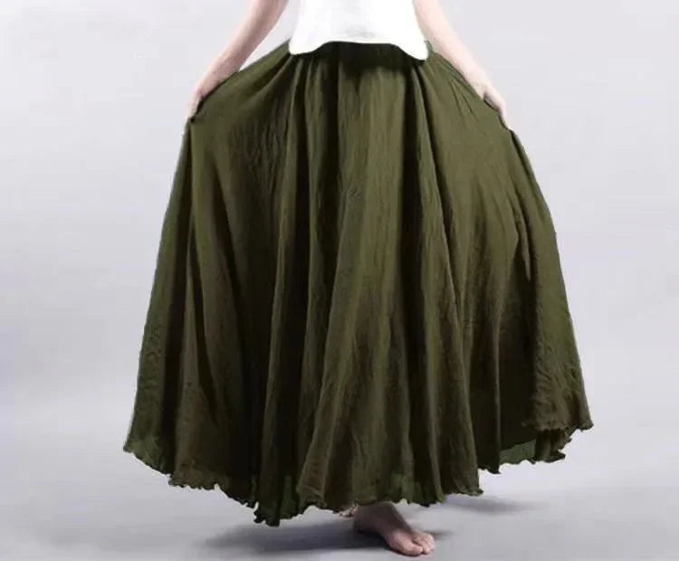 Women Cotton Linen Maxi Skirt
