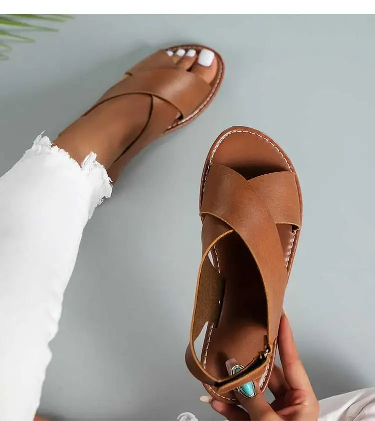 Women Soft Leather Flat Sandals Summer
