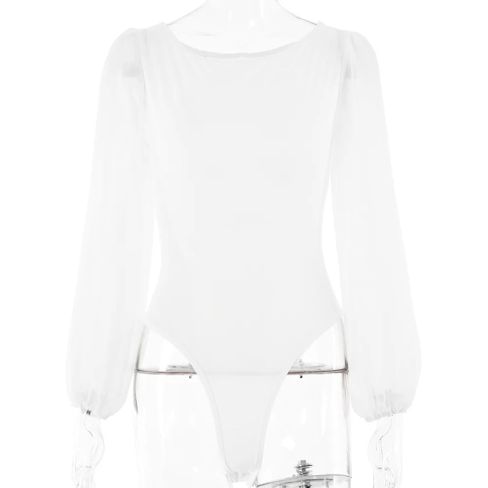 Women's Mesh Long Sleeve Bodysuit – Sexy Black White Bodycon Top