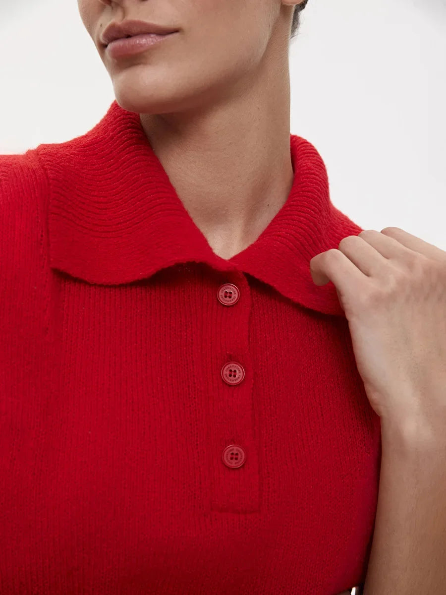 Women's Polo Collar Hollow Knit Sweater