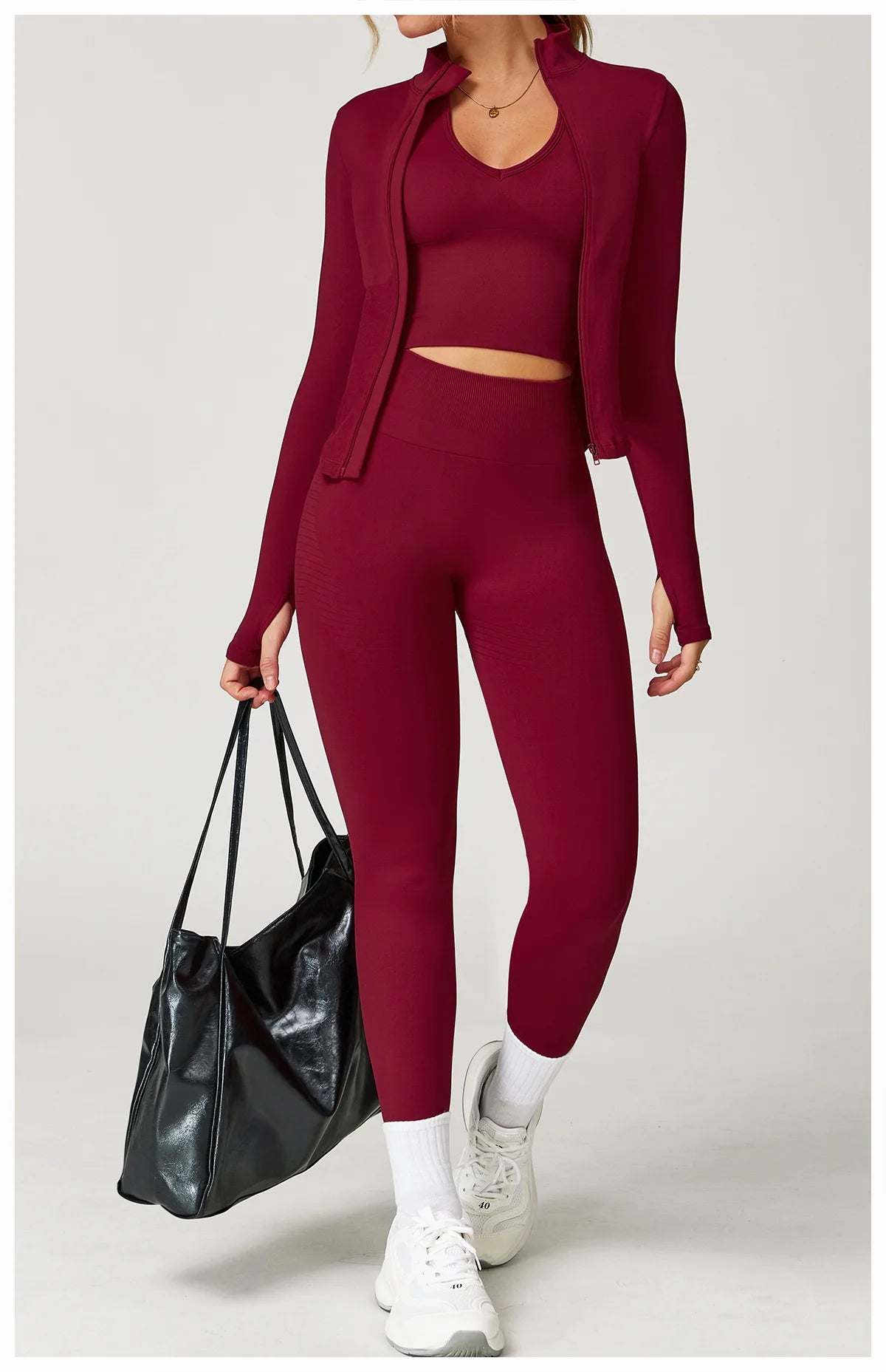 Ribbed Women's Yoga Jacket – Long Sleeve Standing Collar Fitness Top