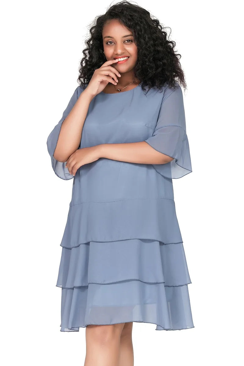 Women Tiered A-Line Chiffon Dress