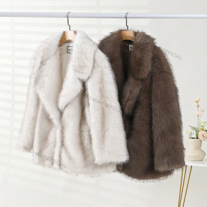 Neo Mint Gradient Faux Fur Oversized Women's Winter Coat