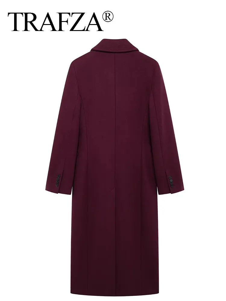 Burgundy Woolen Double Breasted Winter Coat