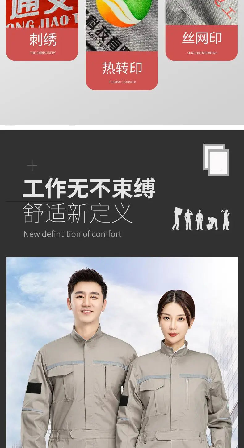 Anti-static flame-resistant welding suit showcased on model, emphasizing comfort and high-quality pure cotton workwear.