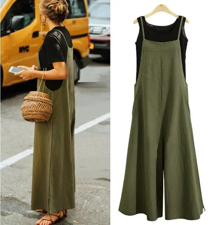 Women Wide Leg Cotton Linen Jumpsuit