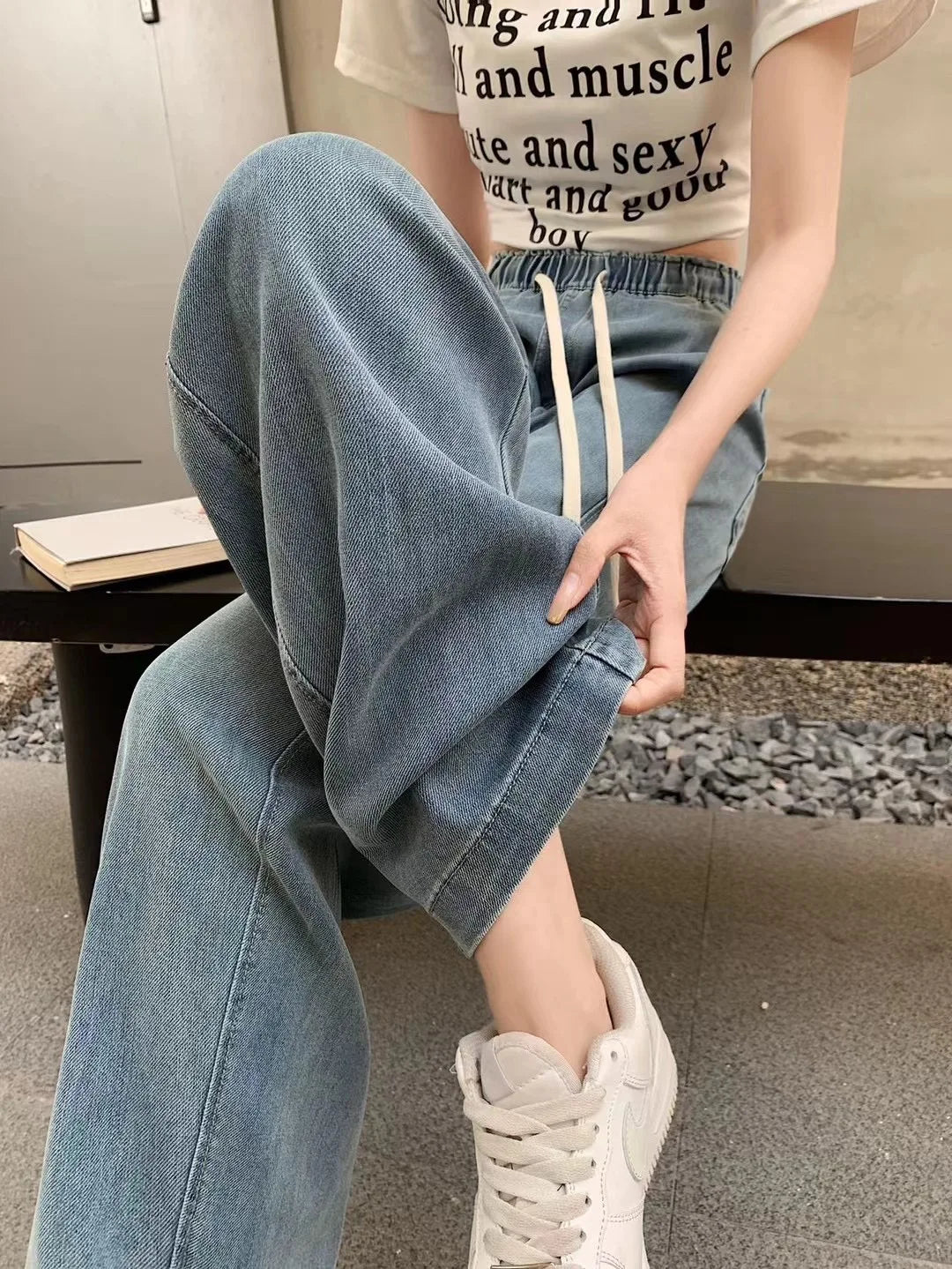 Women Silk Washed Wide Leg Jeans