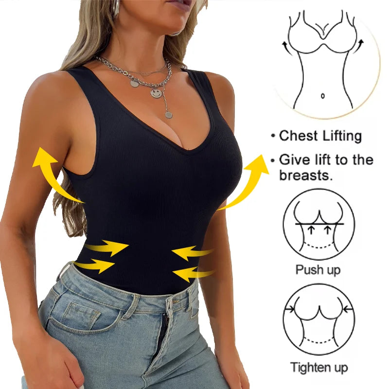 Women Sleeveless V-Neck Shapewear Tank Top