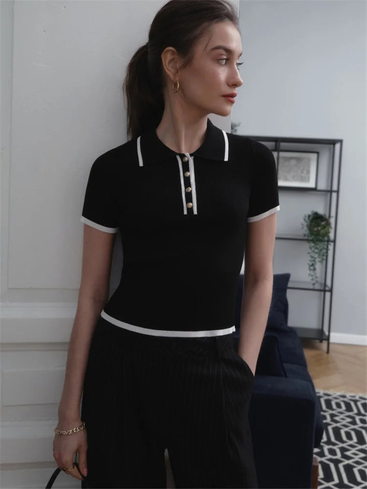 Women's Slim Contrast Knit Pullover