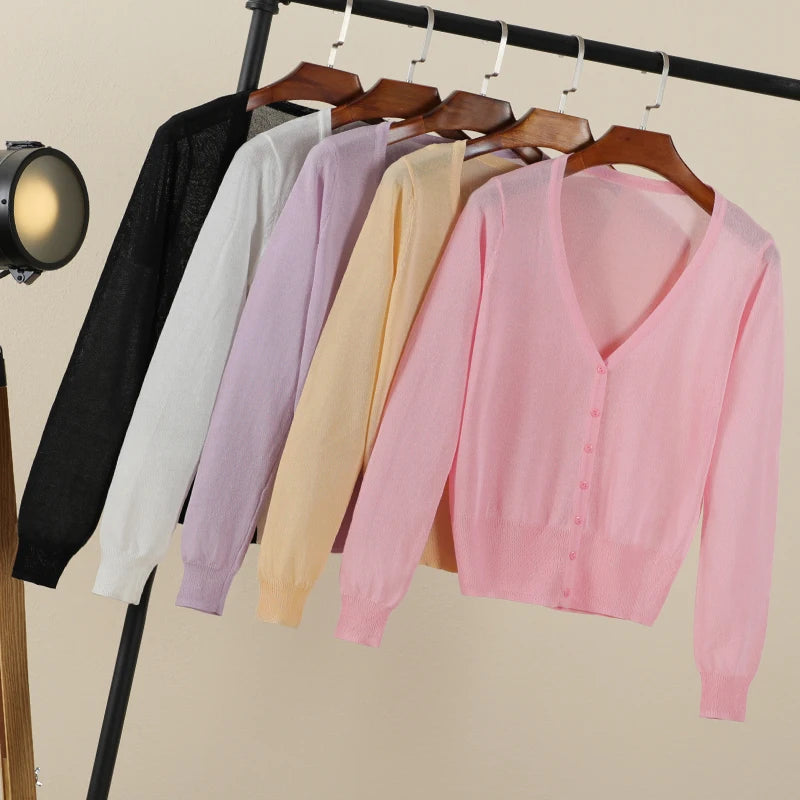 Korean V-Neck Cropped Cardigan Women's Sweater