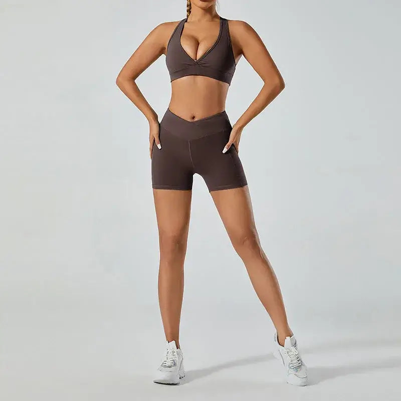 Women Deep V Hollow Back Sports Bra