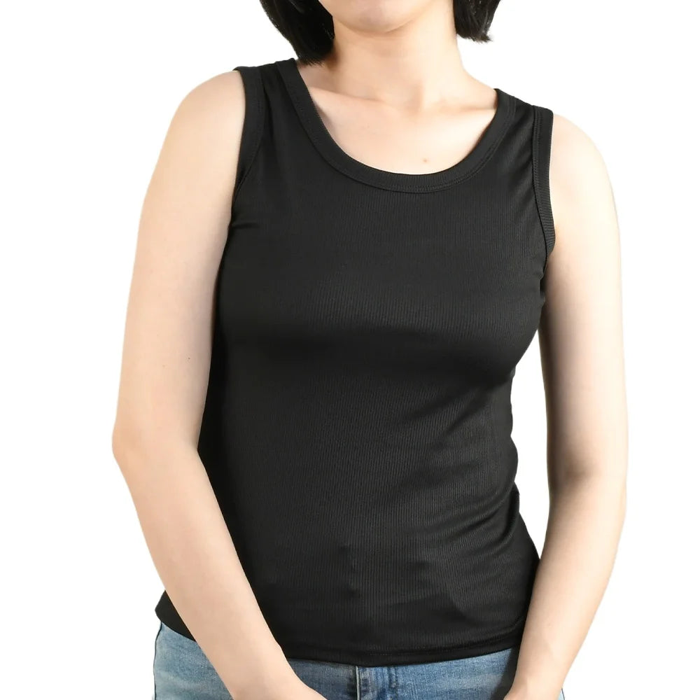 Slimming black anti-slip cami for women; lightweight, comfortable, perfect for summer wear.