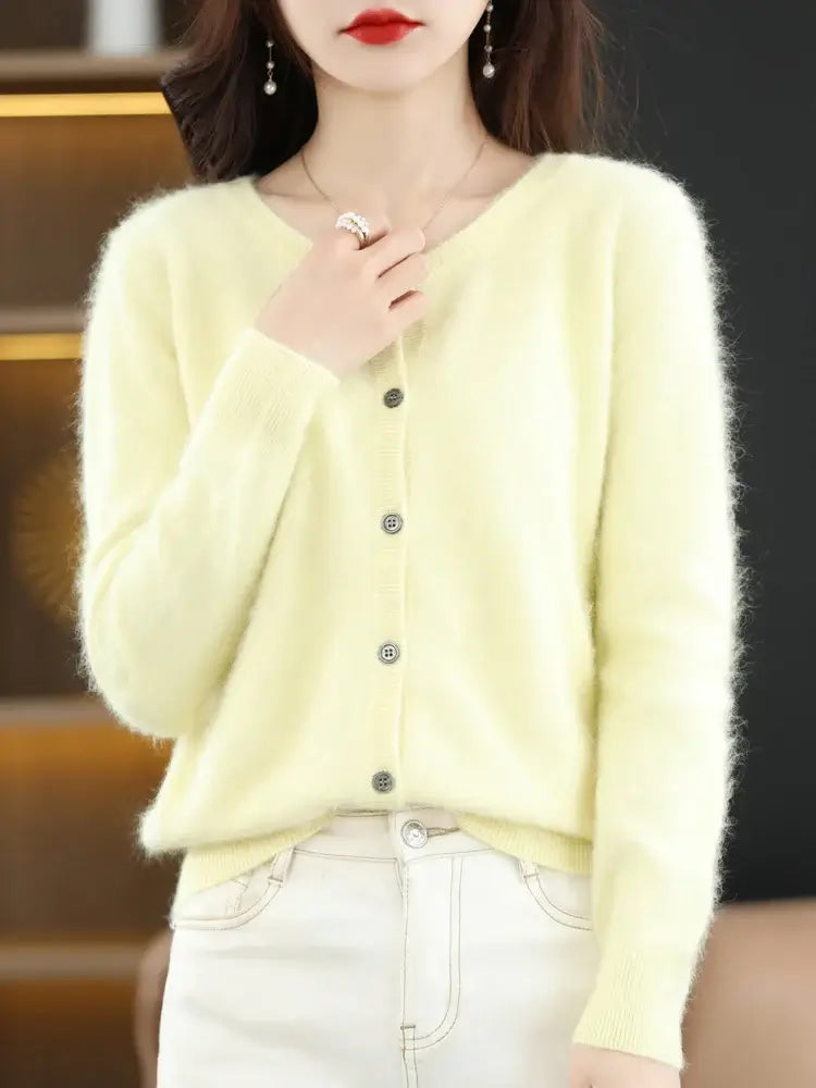 Women Mink Cashmere Knit Cardigan