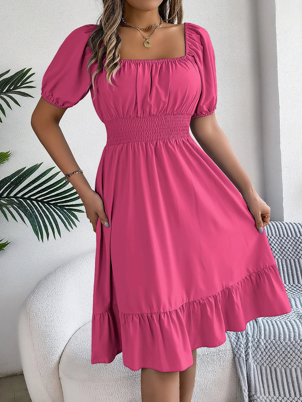 Women Square Neck Summer Dress