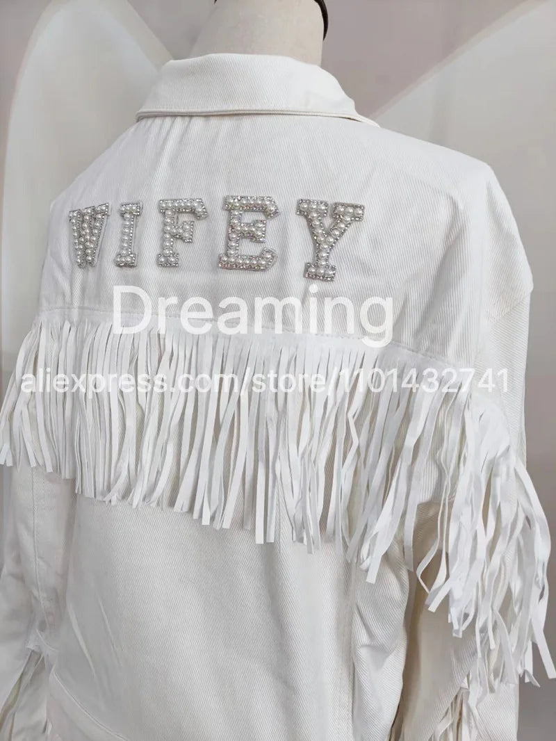 Personalised Pearl Denim Jacket for Bachelorette Party