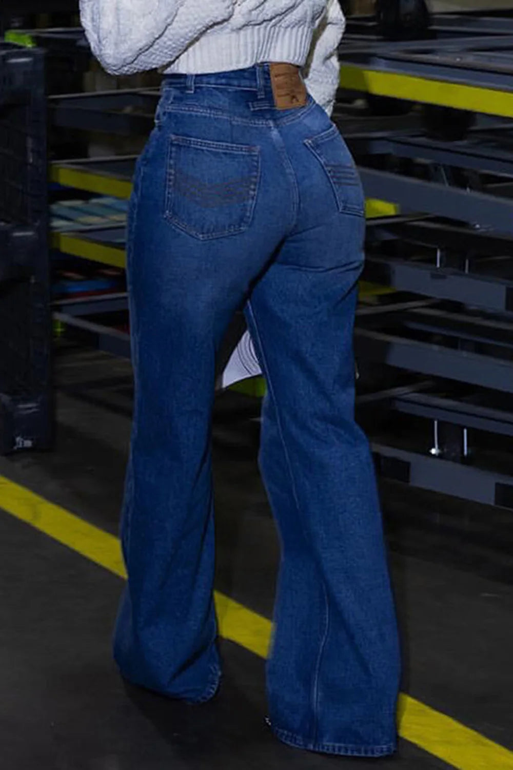 Women Plus Size Button Fly Wide Leg Jeans