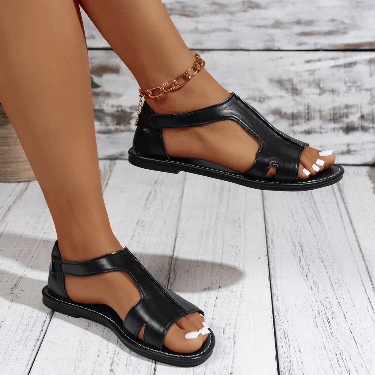 Women Shallow Summer Flat Sandals Comfortable