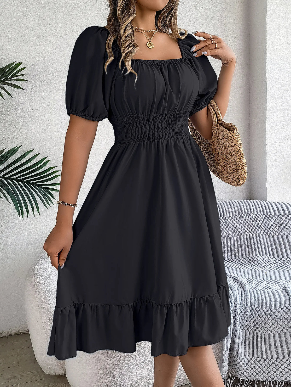 Women Square Neck Summer Dress