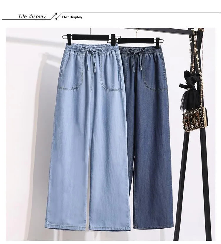 Women Ice Silk Wide Leg Jeans