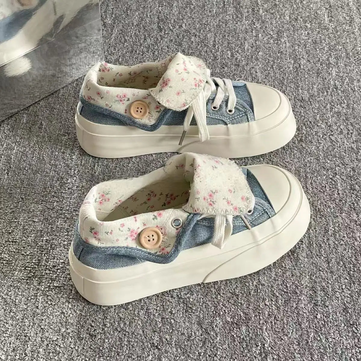 Women Canvas Shoes Thick Sole White Sneakers