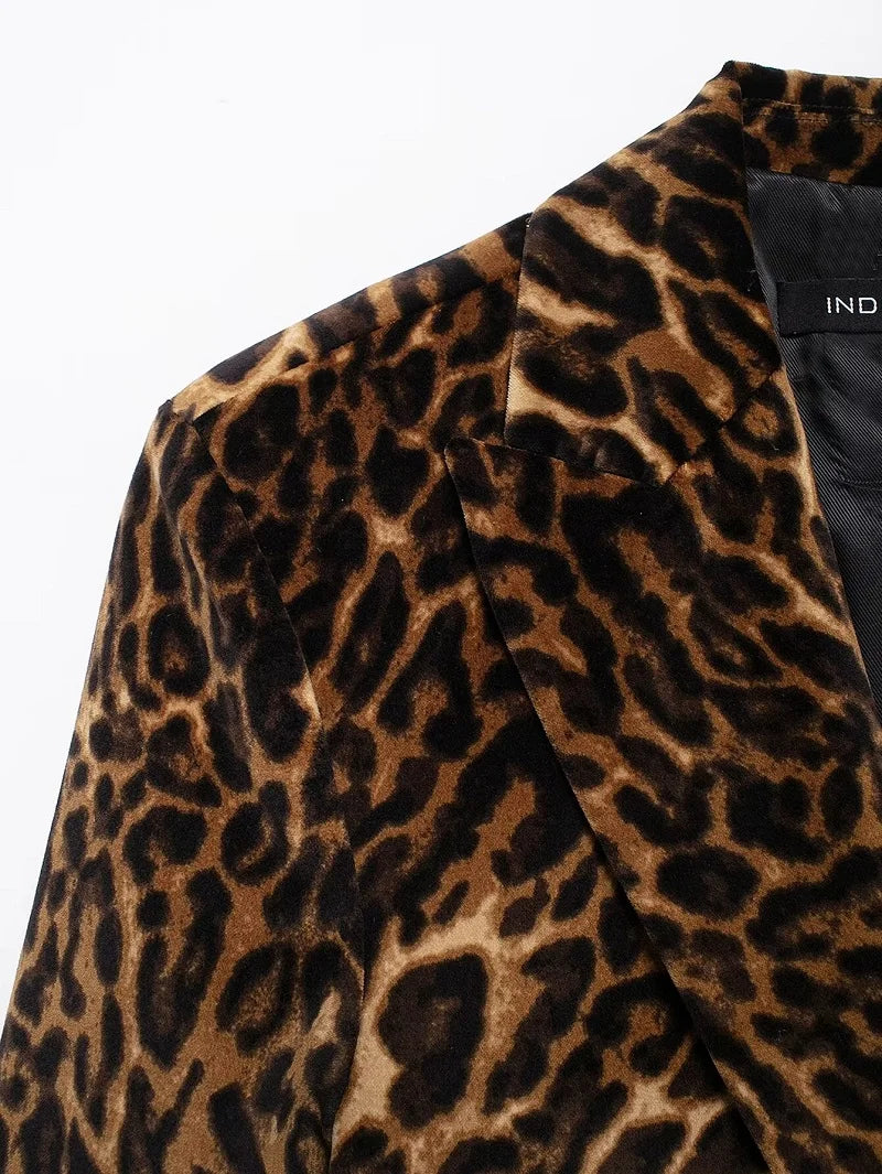 Velvra™ – Leopard Velvet Blazer Set (Luxury Print, Office to Evening Fashion)