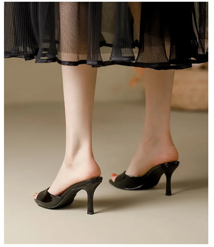 Slim Heel Pointed Toe Patent Slippers – 2025