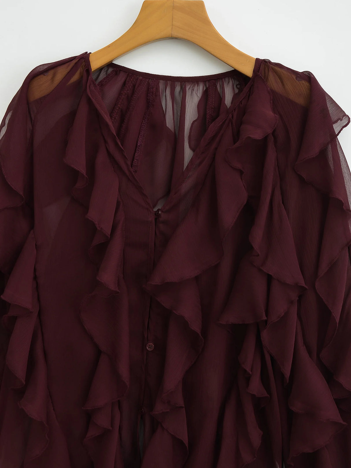 Rufflynn™ – Translucent Ruffle Blouse (V-Neck, Hollow-Out Chic for Spring/Summer)